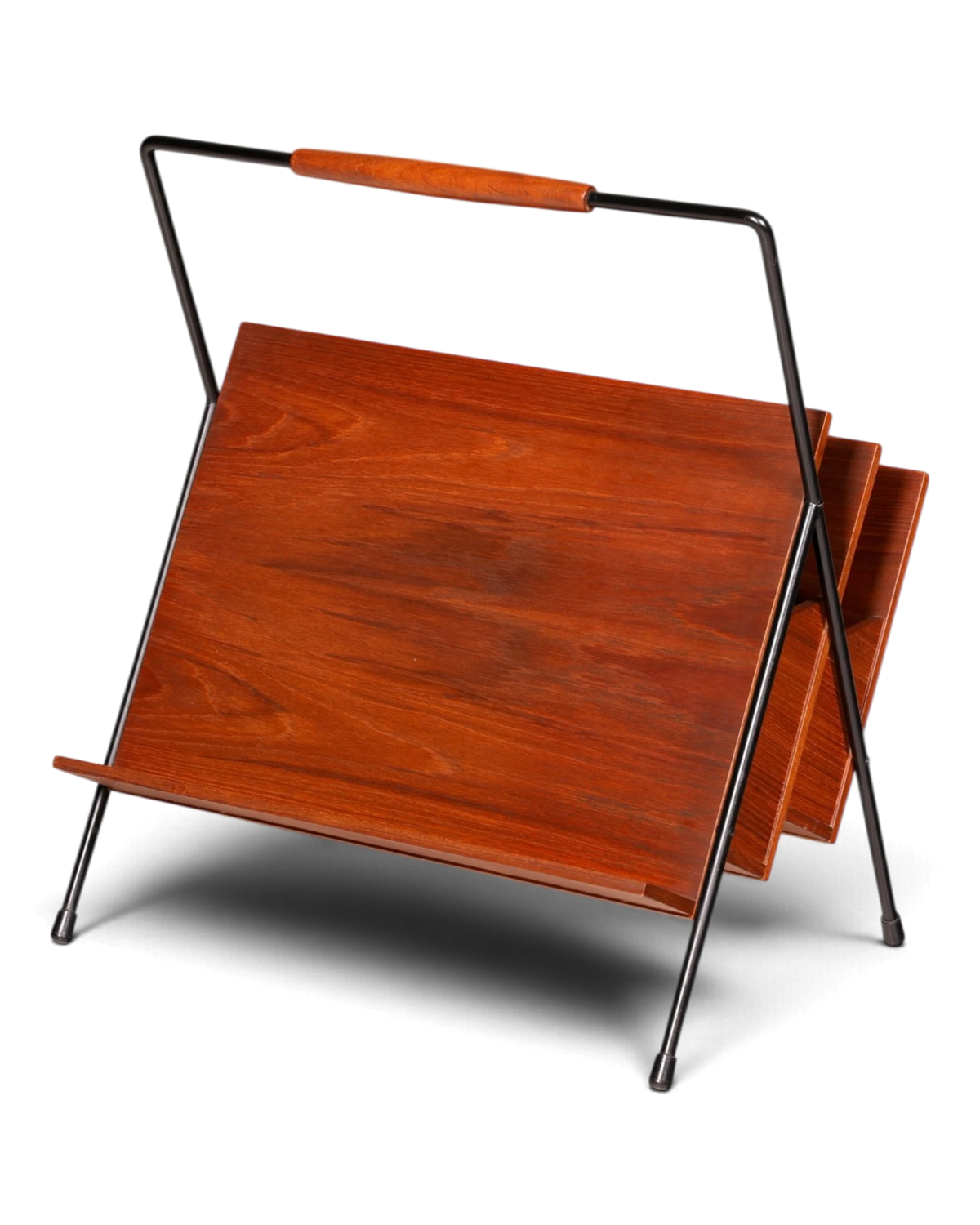 Porte-revues élégant de style Mid-Century en bois et métal, présentoir à magazines vintage des années 60