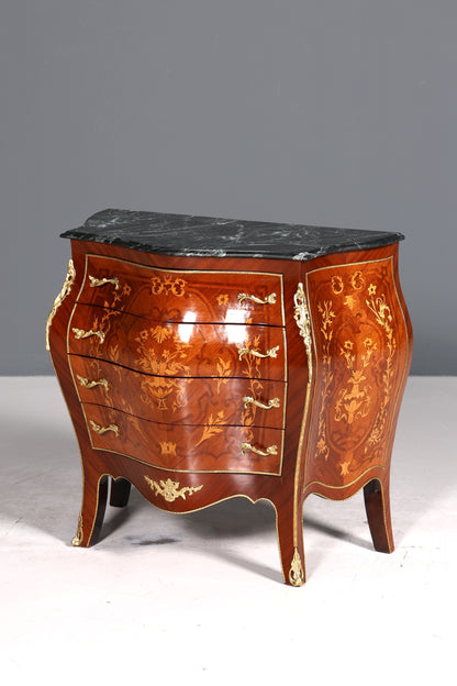 Wunderschöne Bauchige Barock Kommode Messing Marmor Louis XV Sideboard Antik Stil