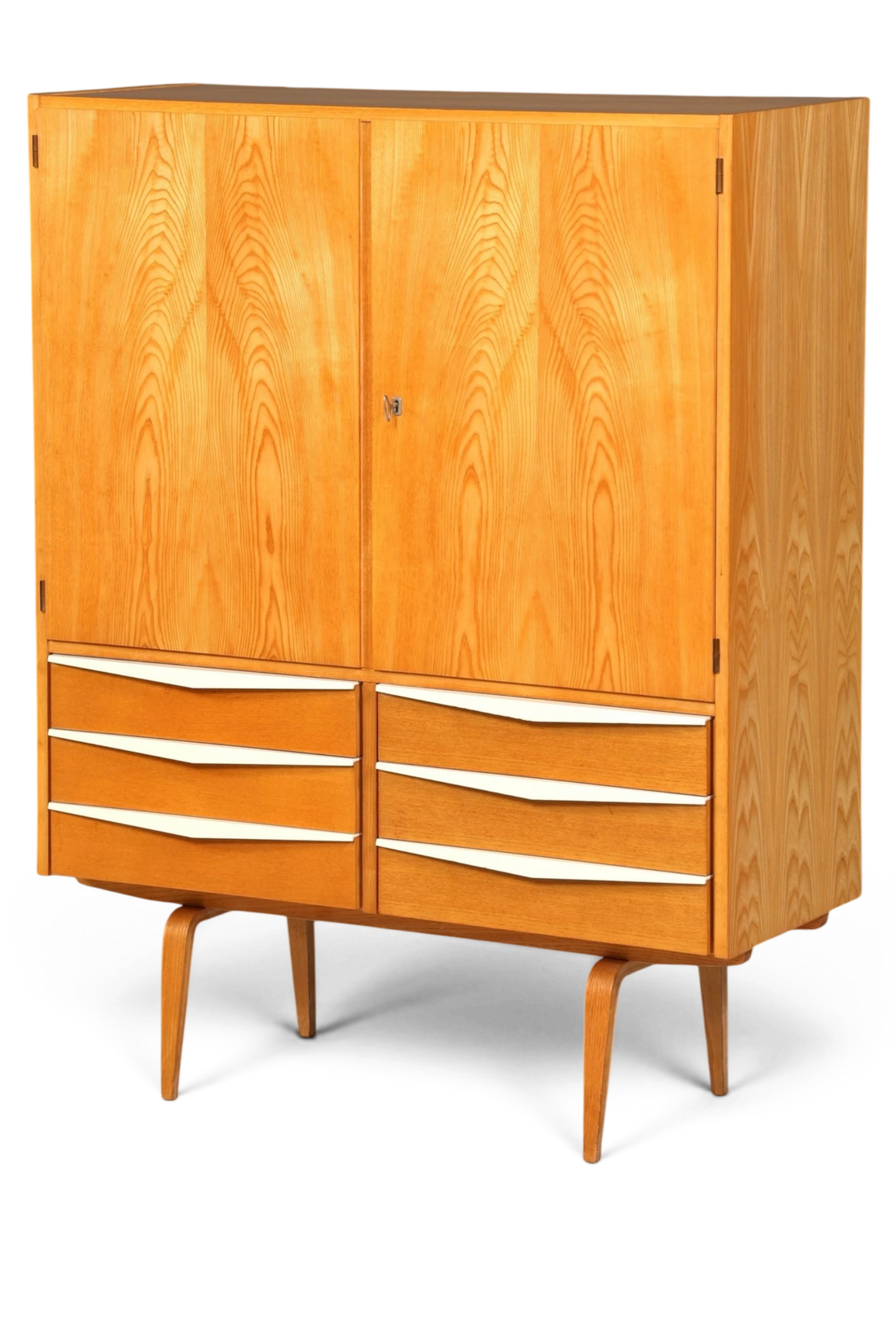 Hauptstadt Möblerei Hellerau Schrank Modell 427 aus Eschenholz im Mid-Century-Design mit Schubladen und Türen