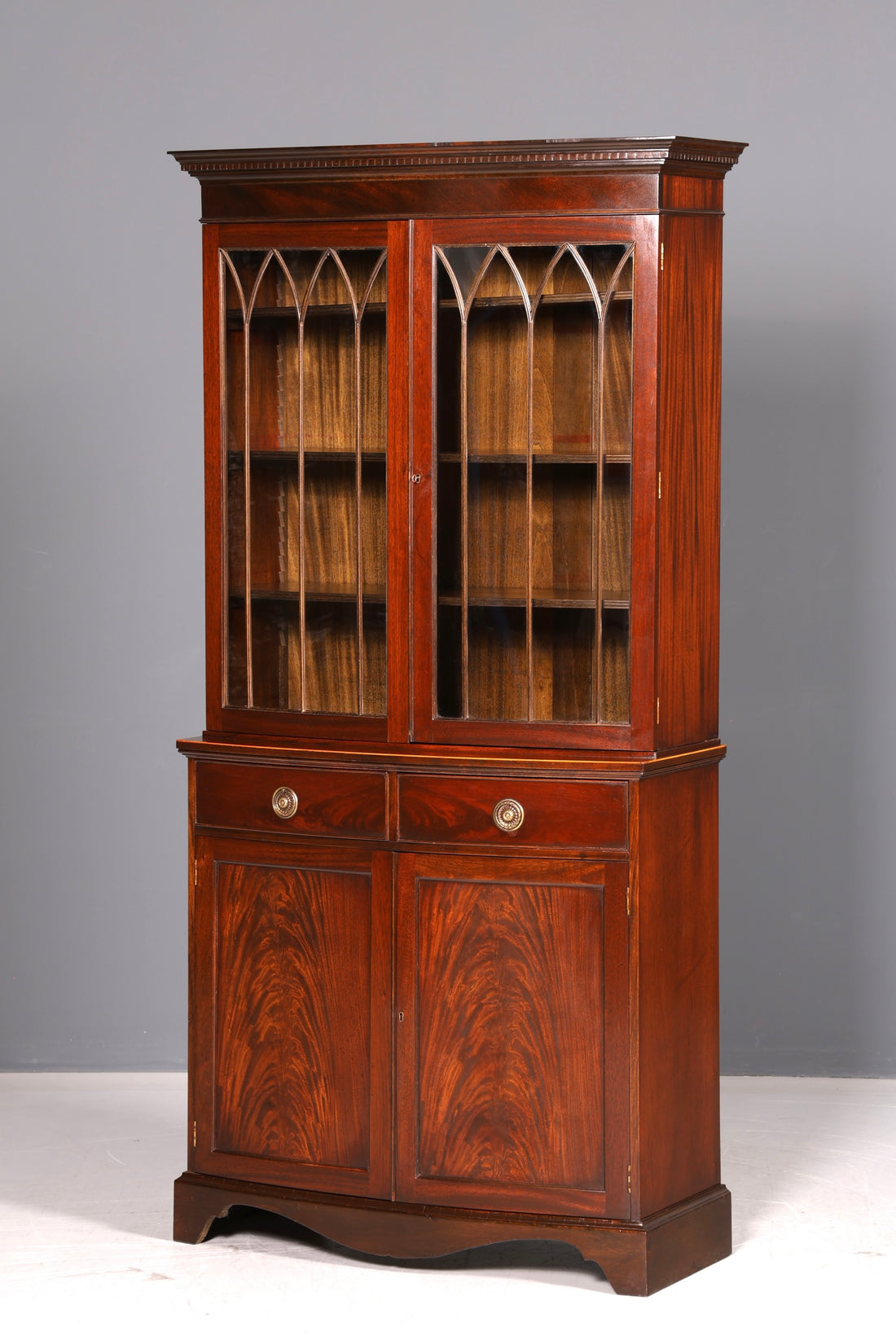 Impressionnante Bibliothèque Anglaise Acajou Vitrine Bibliothèque Étagère à Livres Vitrine Vitrée Vintage