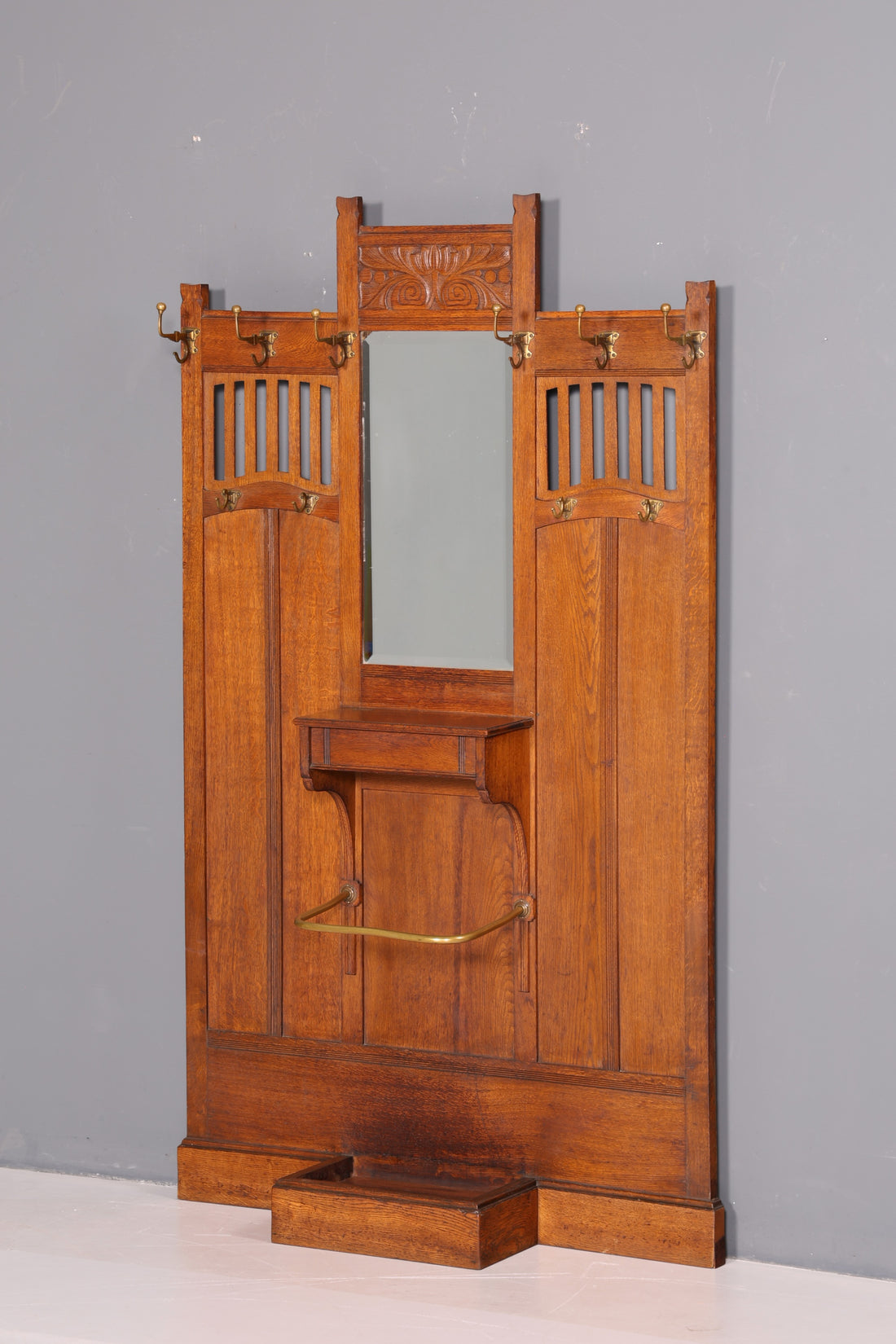 Dreamlike Art Nouveau Hallway Coat Rack Clothes Wall Antique Gründerzeit Mirror Facet Cut Solid Wood