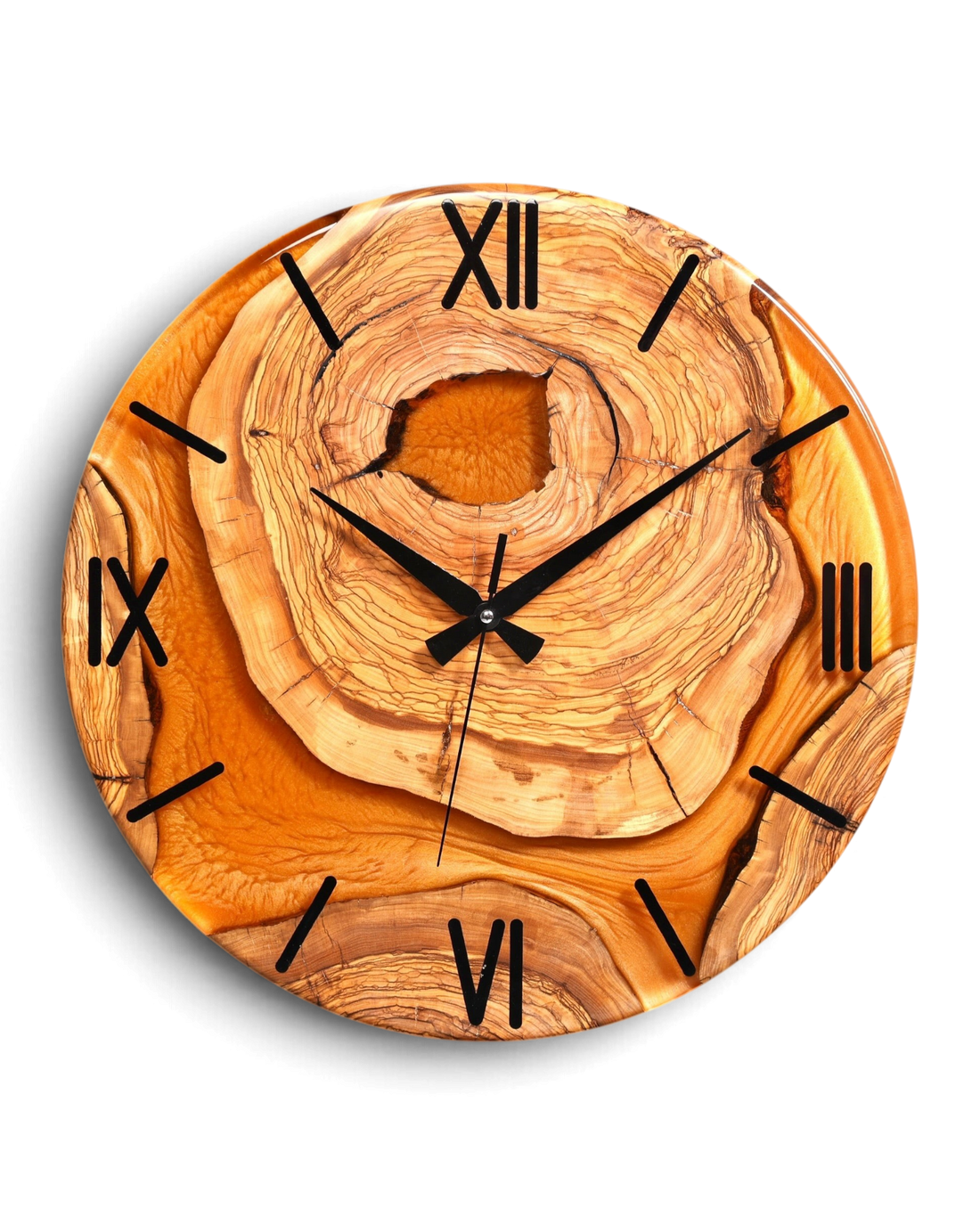 Wunderschöne Handgefertigte Epoxidharz Wanduhr Olivenbaum Uhr Terracotta Epoxy Analog Uhr