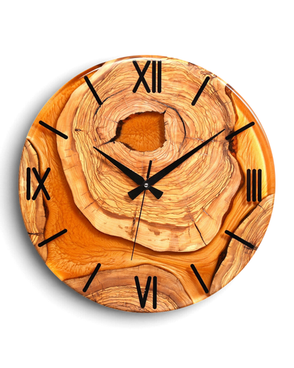 Wunderschöne Handgefertigte Epoxidharz Wanduhr Olivenbaum Uhr Terracotta Epoxy Analog Uhr
