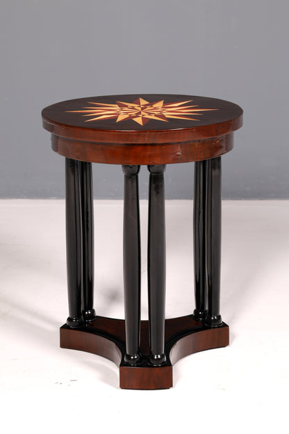 Wunderschöner Art Deco Stil Tisch Luxus Couchtisch Ablagetisch Beistelltisch Rund Echt Holz Vintage