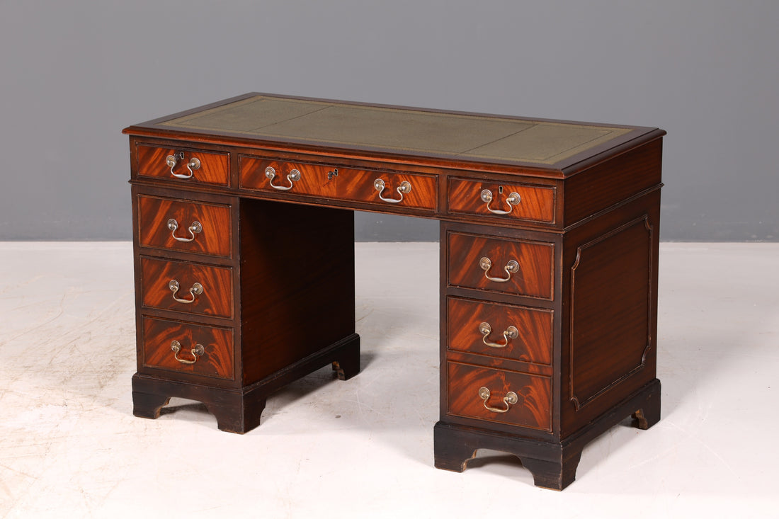 Wunderschöner Englischer Schreibtisch Mahagoni echt Lederauflage Bürotisch Antik Office Desk Schreibtisch
