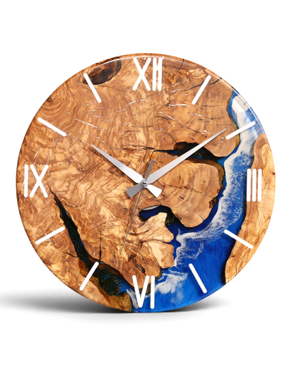 Wunderschöne Handgefertigte Epoxidharz Wanduhr Olivenbaum Uhr Waves Epoxy Analog Uhr