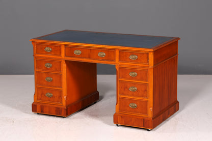 Wunderschöner Original Heldense Englischer Schreibtisch Eibe Echt Lederauflage Bürotisch Office Desk