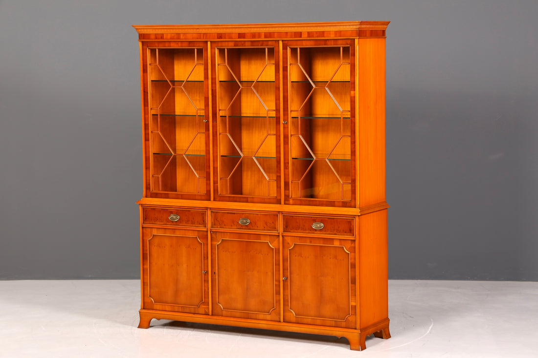 G143 Finish cm Wunderschöne Original Heldense Vitrine Englische Eibe Bücherschrank Buffet Antik Stil Glasvitrine