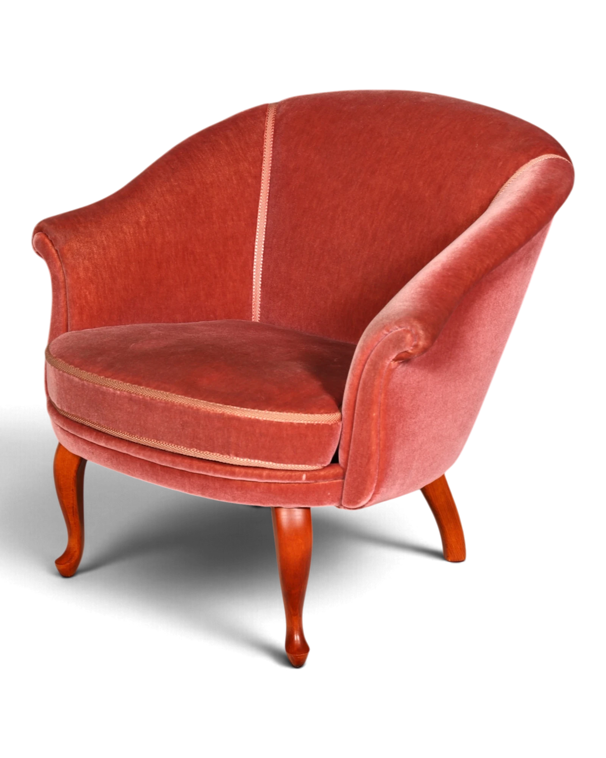 Superbe fauteuil Chippendale des années 50, fauteuil rembourré en tissu vieux rose, fauteuil club vintage, 2 sur 2