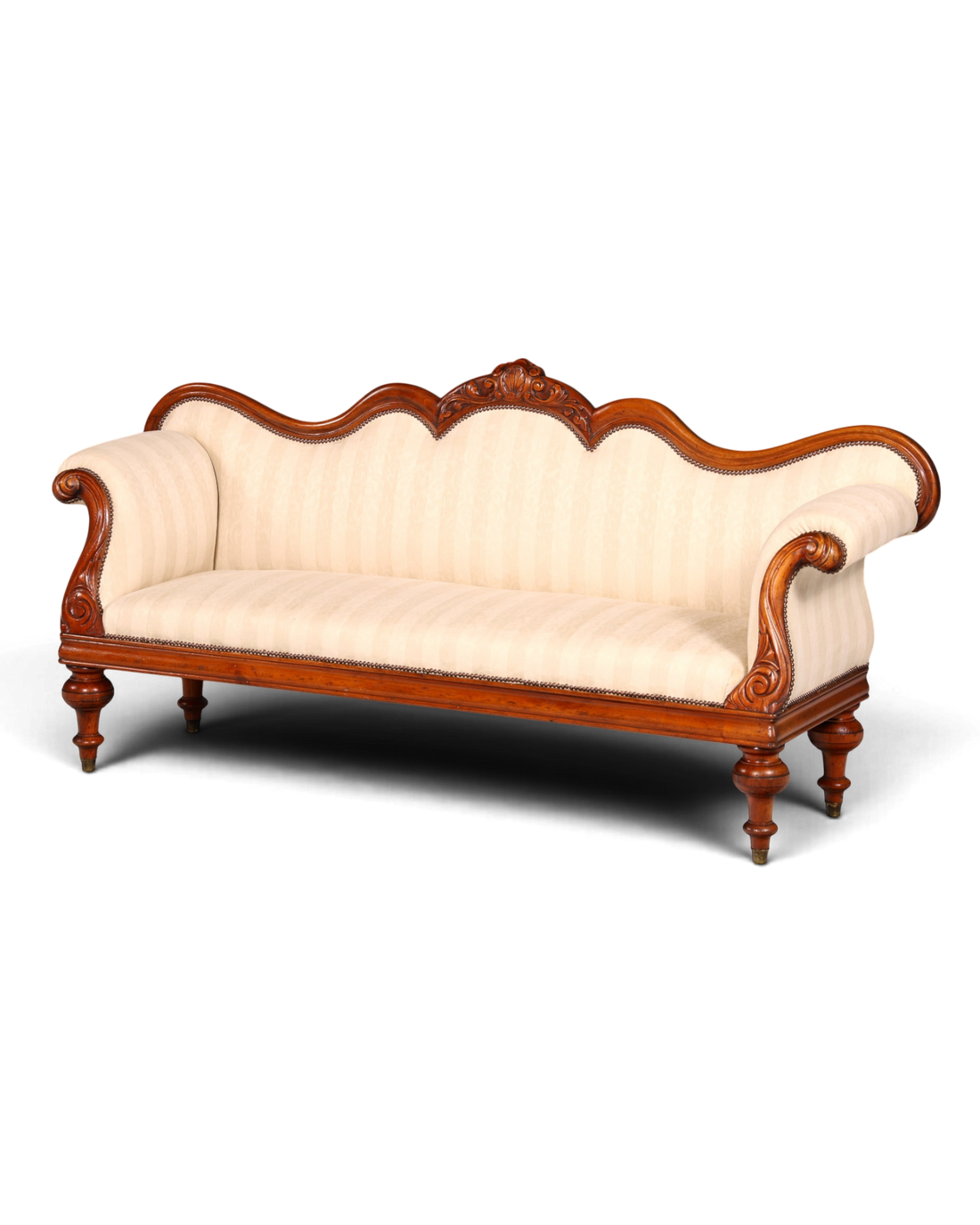 Hauptstadt Möblerei antikes Biedermeier Sofa im Louis-Philippe-Stil mit cremefarbenem Streifenbezug und Holzrahmen