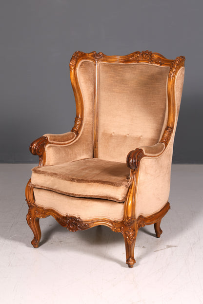 Beeindruckender Chippendale Armlehnsessel Barock Stil Samt Sessel Lesesessel Antik Vintage Polstersessel