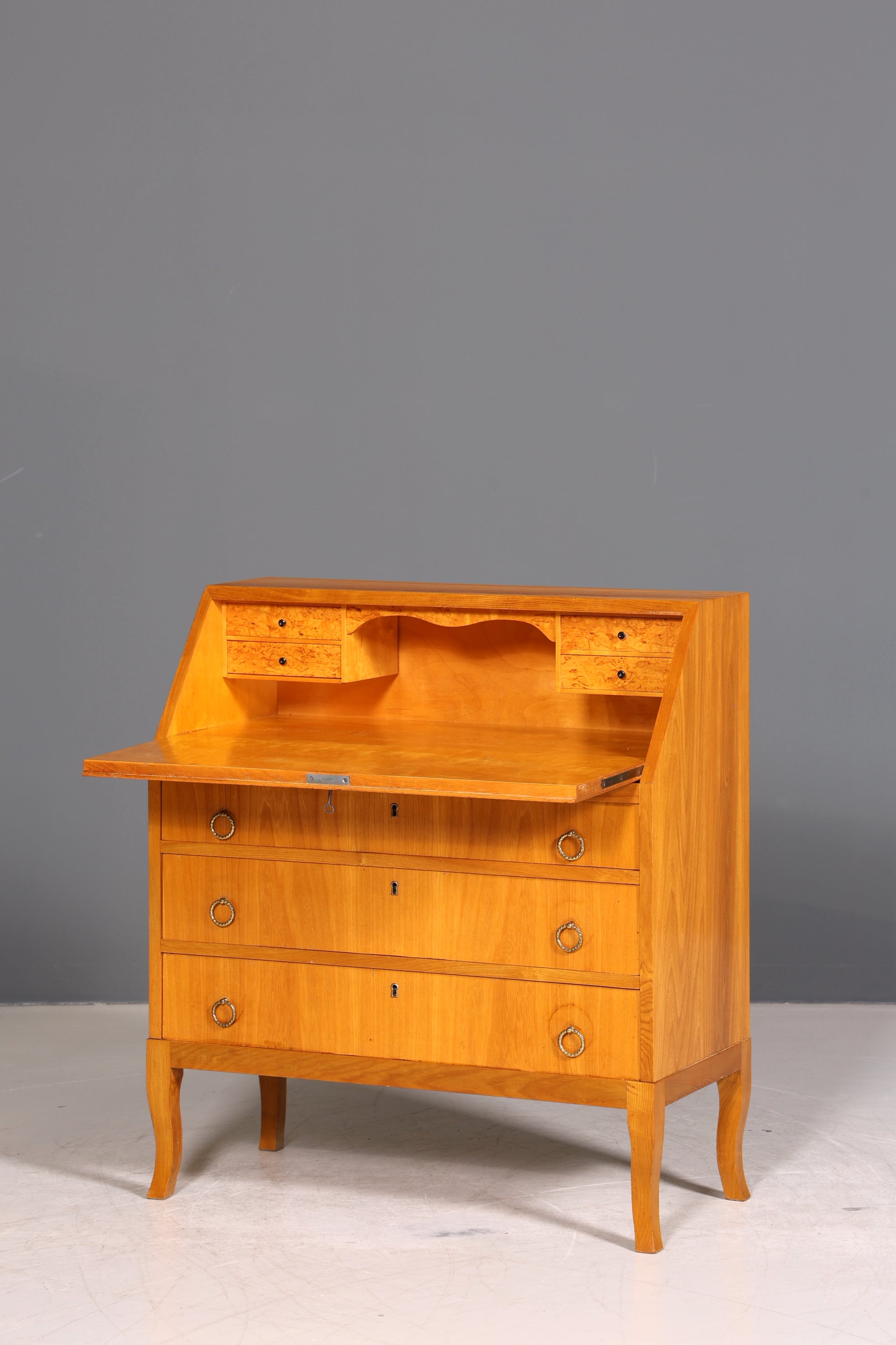 Schlichter Mid Century Sekretär Vintage Schreibmöbel echt Holz Kommode Office Secretary