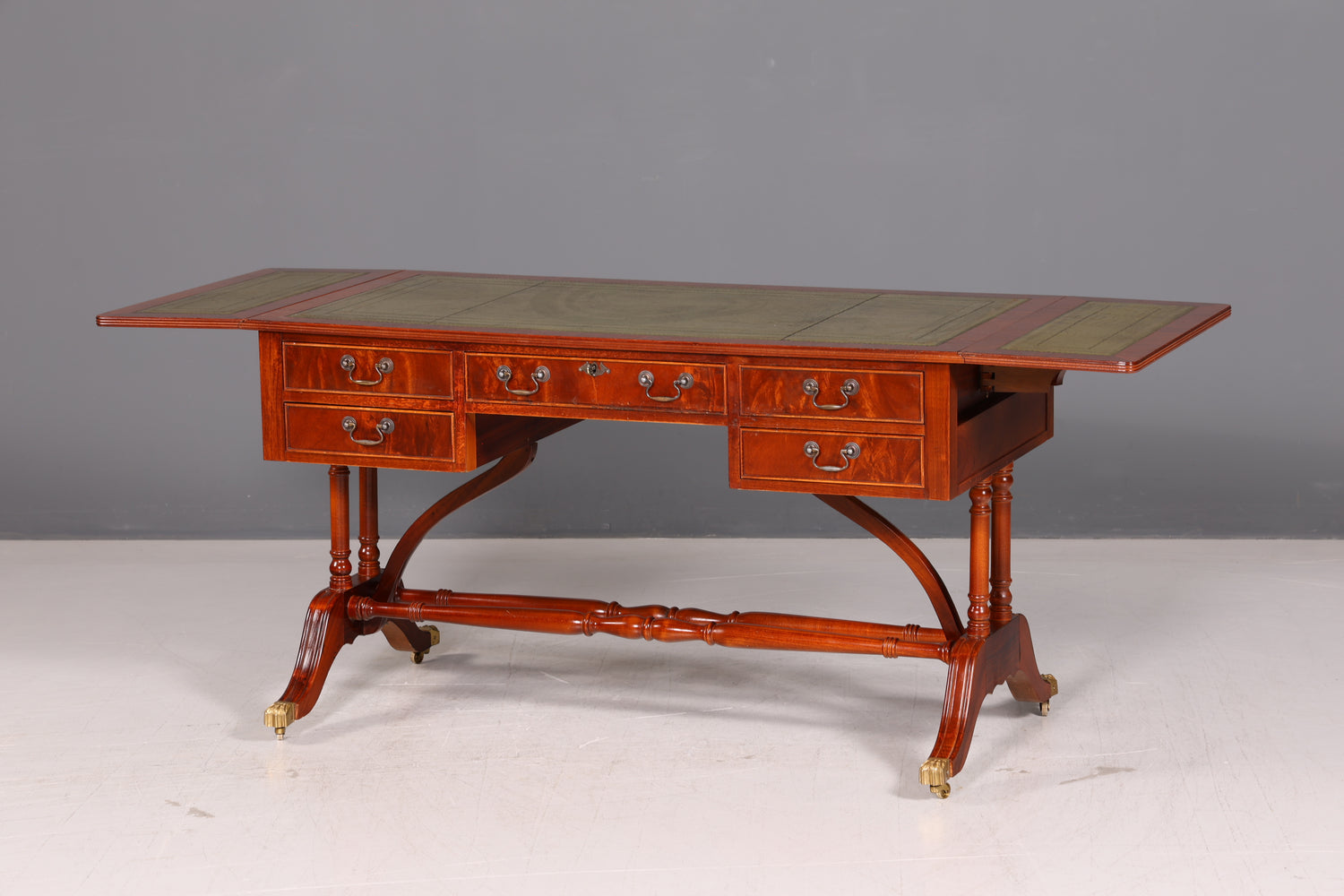 Wunderschöner Englischer Schreibtisch Regency Klappschreibtisch Echt Lederauflage Mahagoni Sofatisch Antik Stil Bürotisch