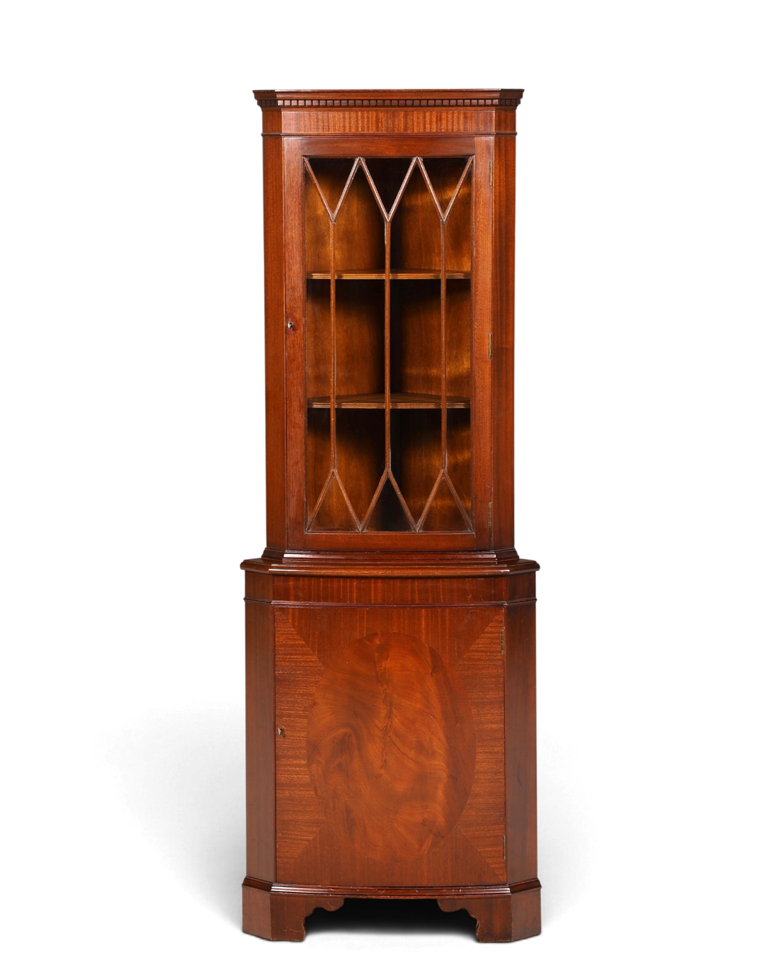 Hauptstadt Möblerei englische Eckvitrine aus Mahagoni mit verglaster Tür und edler Holzmaserung im Vintage-Stil