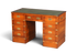 Hauptstadt Möblerei englischer Military Chest Schreibtisch aus massivem Holz mit grüner Lederauflage und Messingbeschlägen