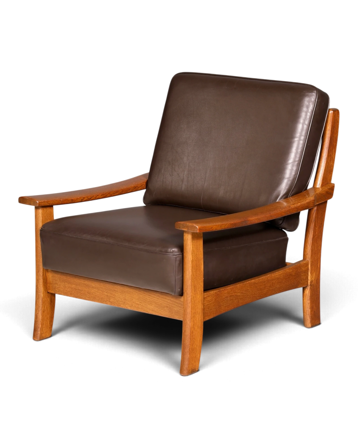 Superbe fauteuil Mid-Century en cuir véritable marron, fauteuil vintage, fauteuil à accoudoirs, bois massif, style scandinave rétro, 2 sur 2