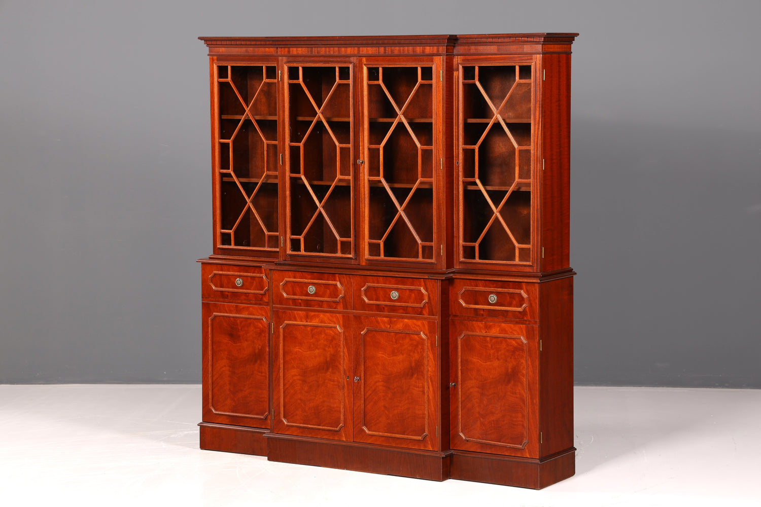 Impressionnante vitrine anglaise, bibliothèque, armoire à livres, vitrine en verre, buffet, armoire en bois véritable, antique et vintage
