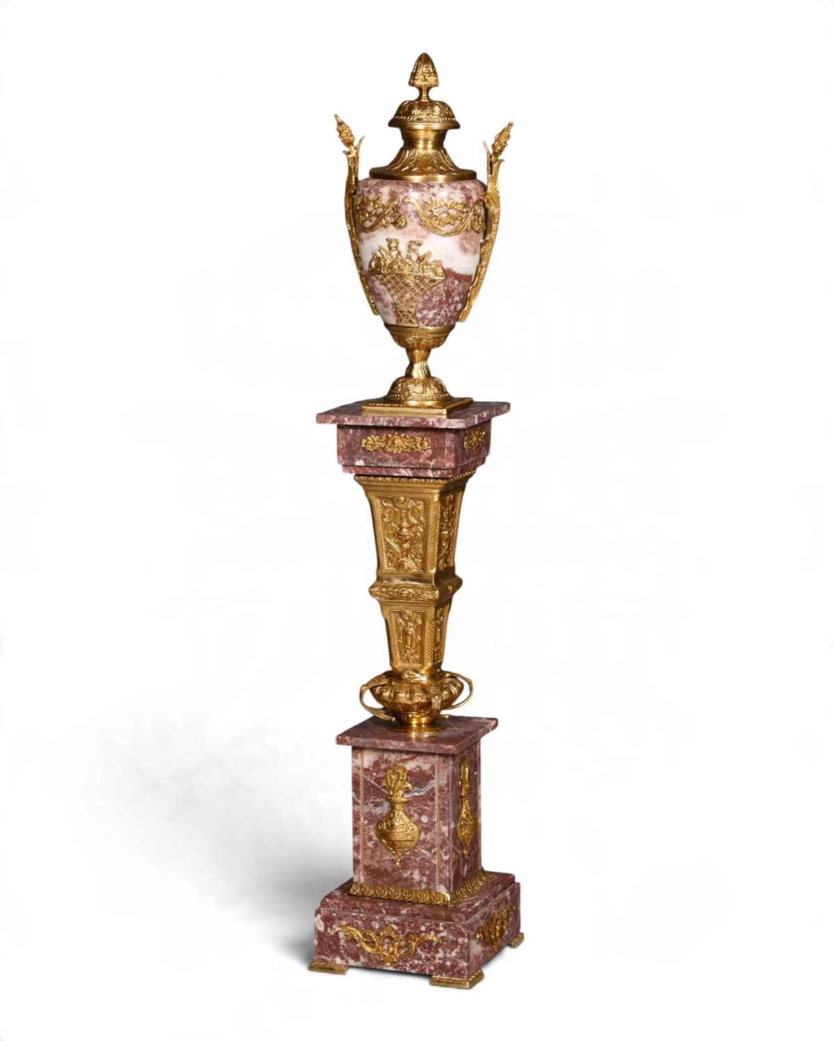 Stunning Baroque-style Louis XV marble red flower column, pedestal display stand