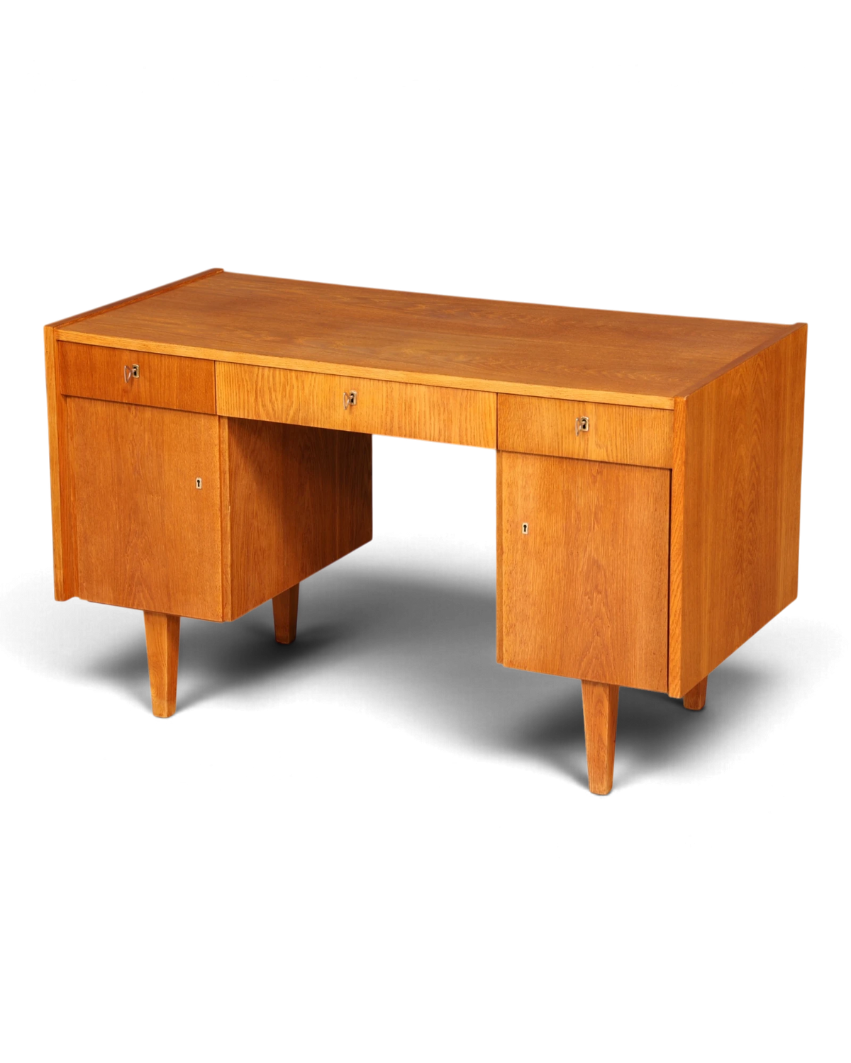 Schöner Mid Century Schreibtisch Danish Design Bürotisch Vintage Office Table mit Türen und Schubladen