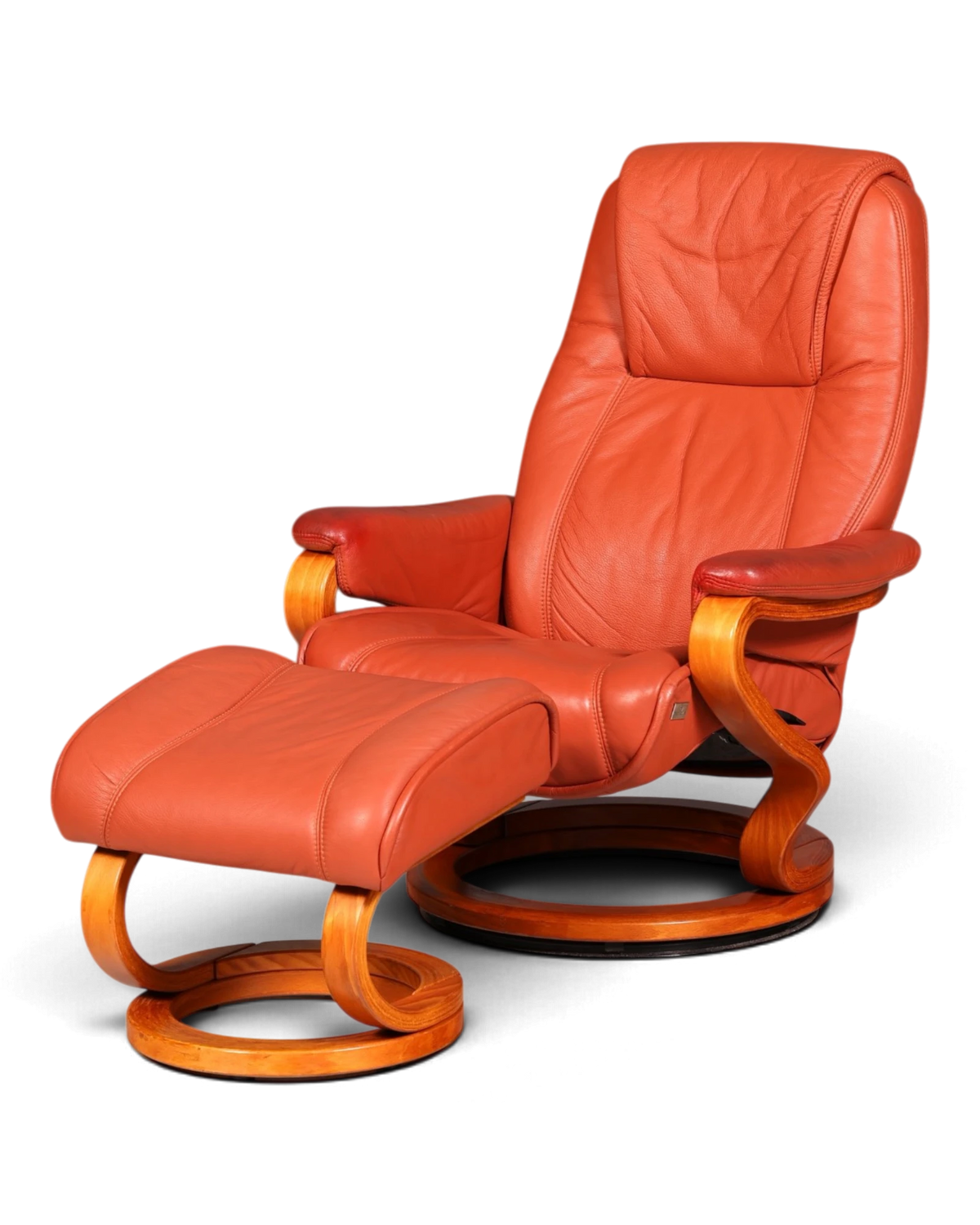 Original Himolla recliner with footstool, terracotta leather, TV chair, reclining chair, leather armchair, made in Germany