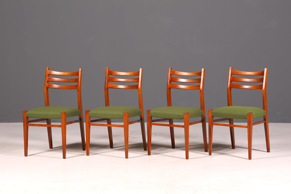 4x Mid Century Teak Holz Stühle Made in Denmark Retro Stuhlset Danish Design Vintage Küchenstühle