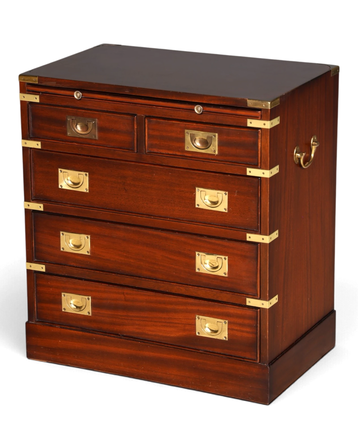 Stunning maritime mahogany chest, English military chest with writing slide, Colonial style