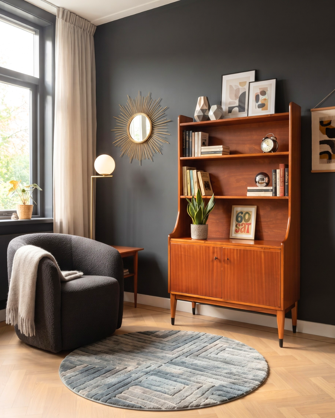Magnifique highboard Mid Century étagère armoire vintage bibliothèque en bois rétro années 60  