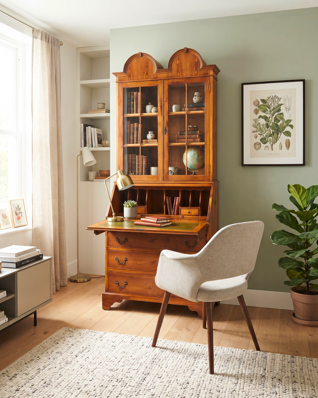 Élégant Secrétaire Anglais Secrétaire à Gradin en If Vitrine Armoire Bureau Mobilier d&