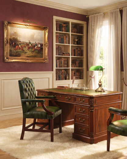 Wunderschöner Original Chesterfield Bürostuhl Grün Echt Leder Englisch Herrensessel Armlehnstuhl Drehsessel UK