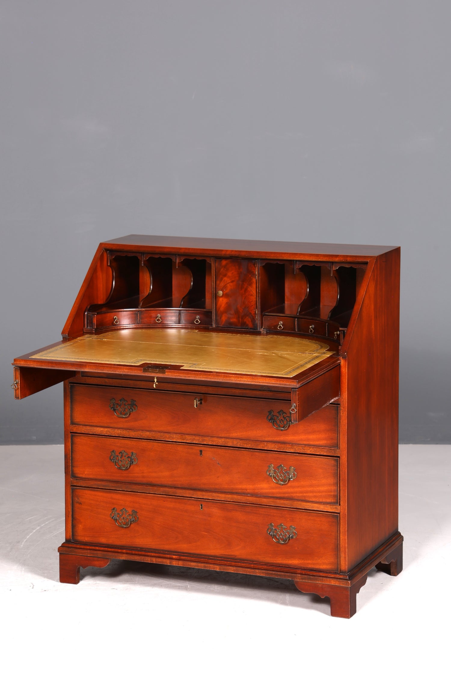 Magnifique secrétaire anglais, bureau, plateau en cuir véritable, table d&