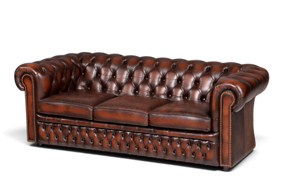 Hauptstadt Möblerei 3-Sitzer Chesterfield Sofa aus braunem Echtleder mit klassischer Knopfheftung und Ziernägeln