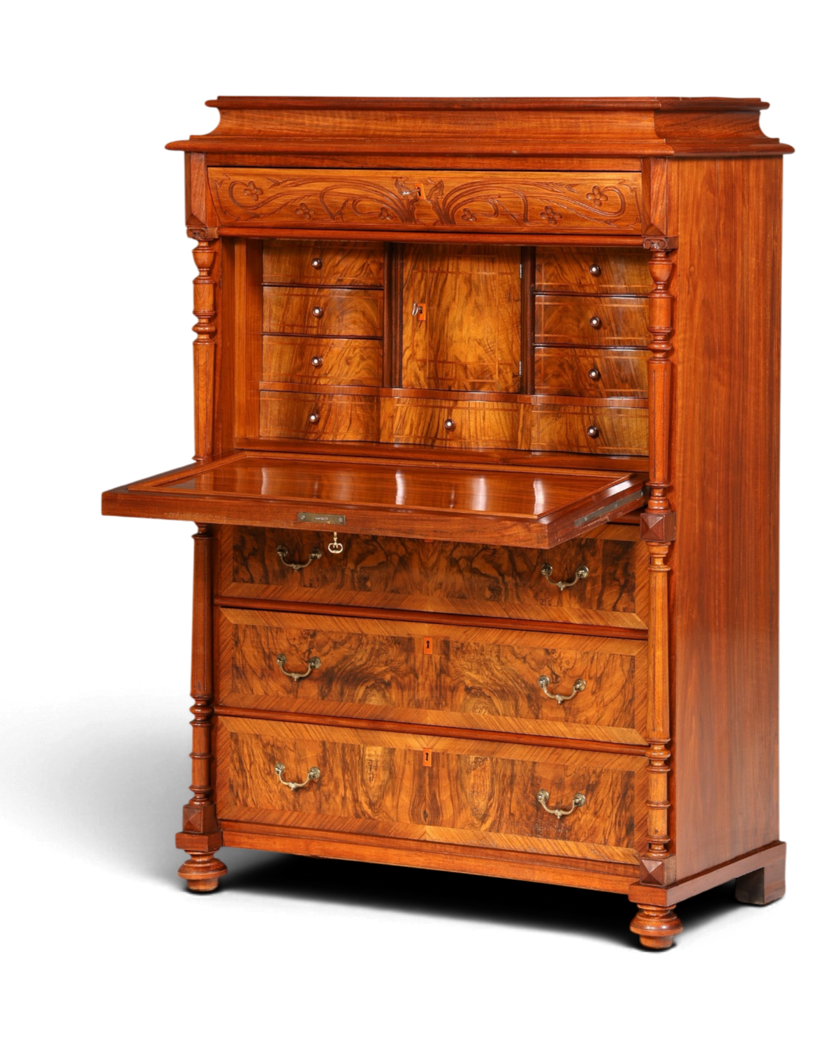 Traumhafter Louis Philippe Sekretär um 1870 Vertiko Nussbaum Highboard Kommode Sekretär Schrank