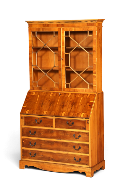 G011 Finish cm, Stilvoller Englischer Sekretär Büro Aufsatzsekretär Eibe Antik Stil Vitrinen Schrank UK