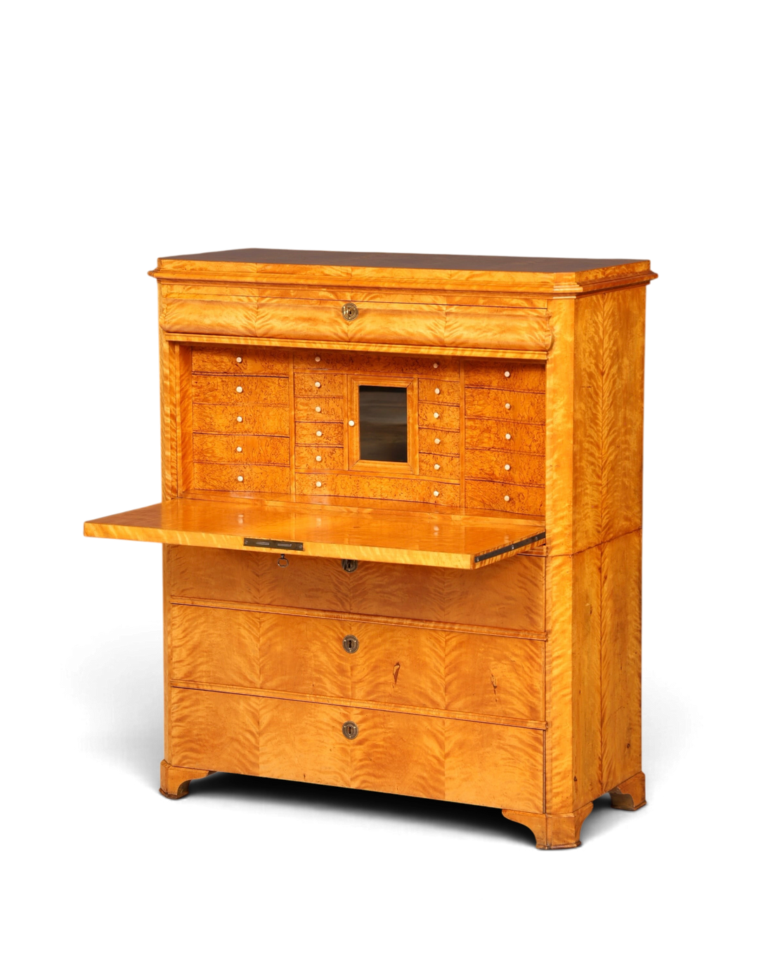 Hauptstadt Möblerei Biedermeier Sekretär aus hellem Echtholz mit aufklappbarer Schreibplatte und vielen Schubladen