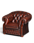 Hauptstadt Möblerei Chesterfield Centurion Sessel aus braunem Echtleder mit klassischer Knopfheftung und Armlehnen