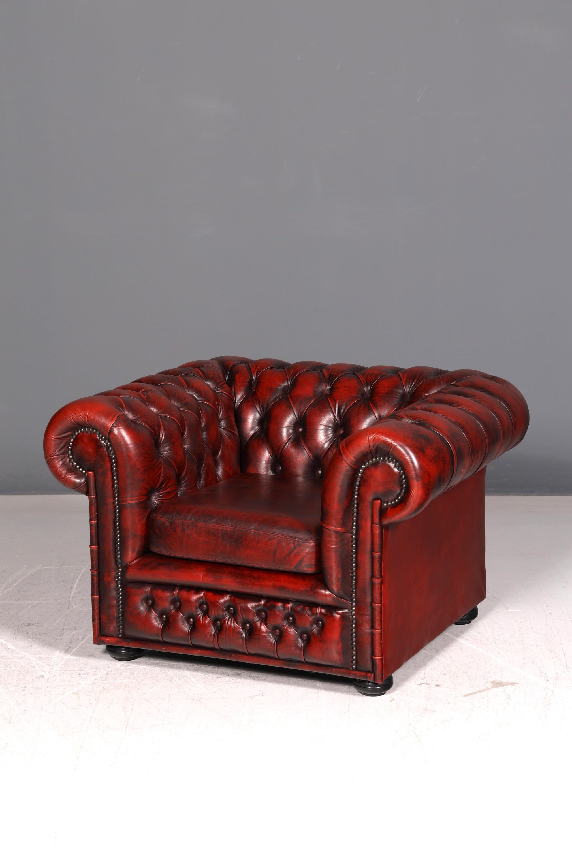 Stylish Original Chesterfield Armchair Oxblood Genuine Leather English Armchair Gentleman&