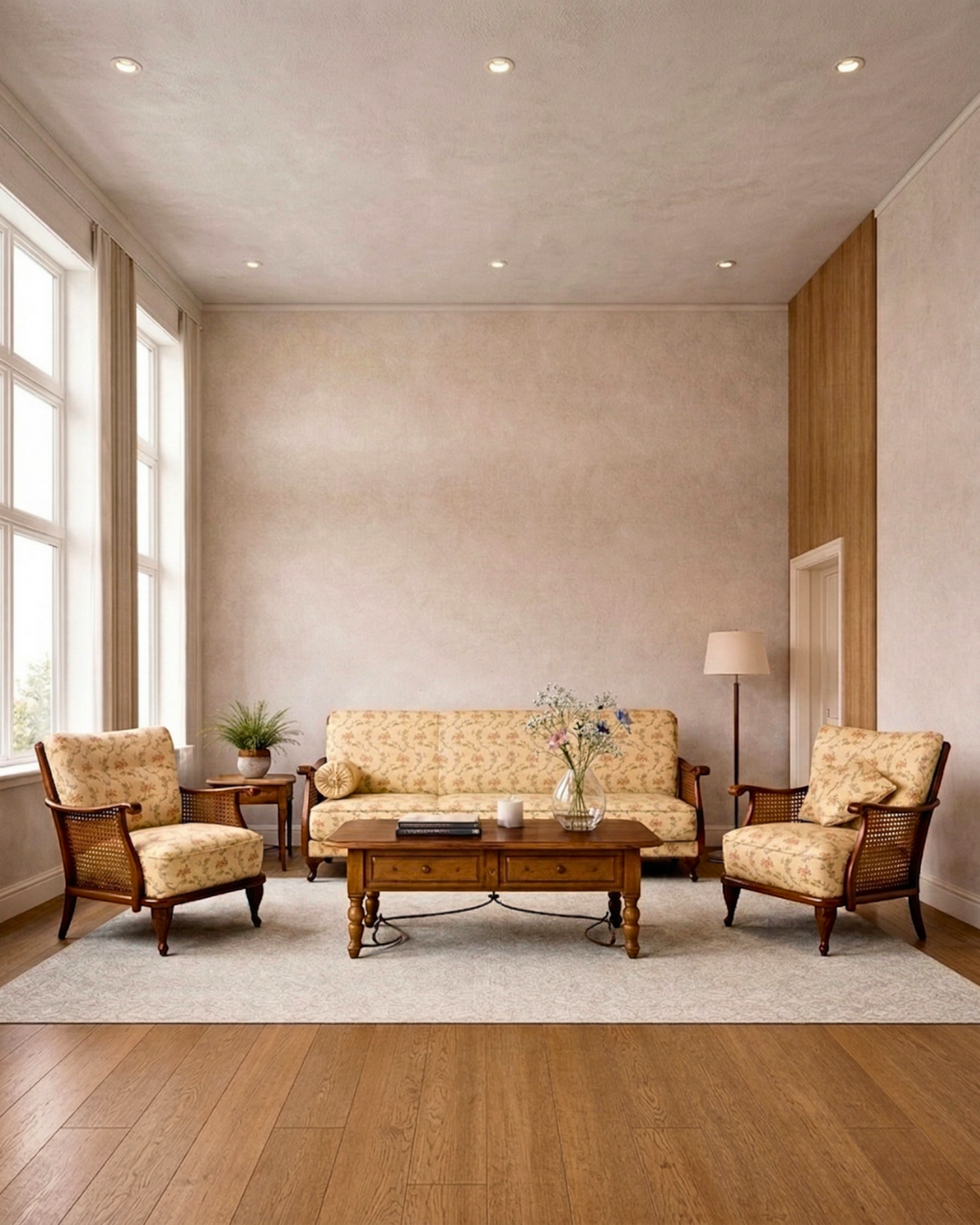 Traumhafter Chippendale Sessel Antik 60s Korbgeflecht Relax Sessel Vintage Samt Stoff 1 von 2