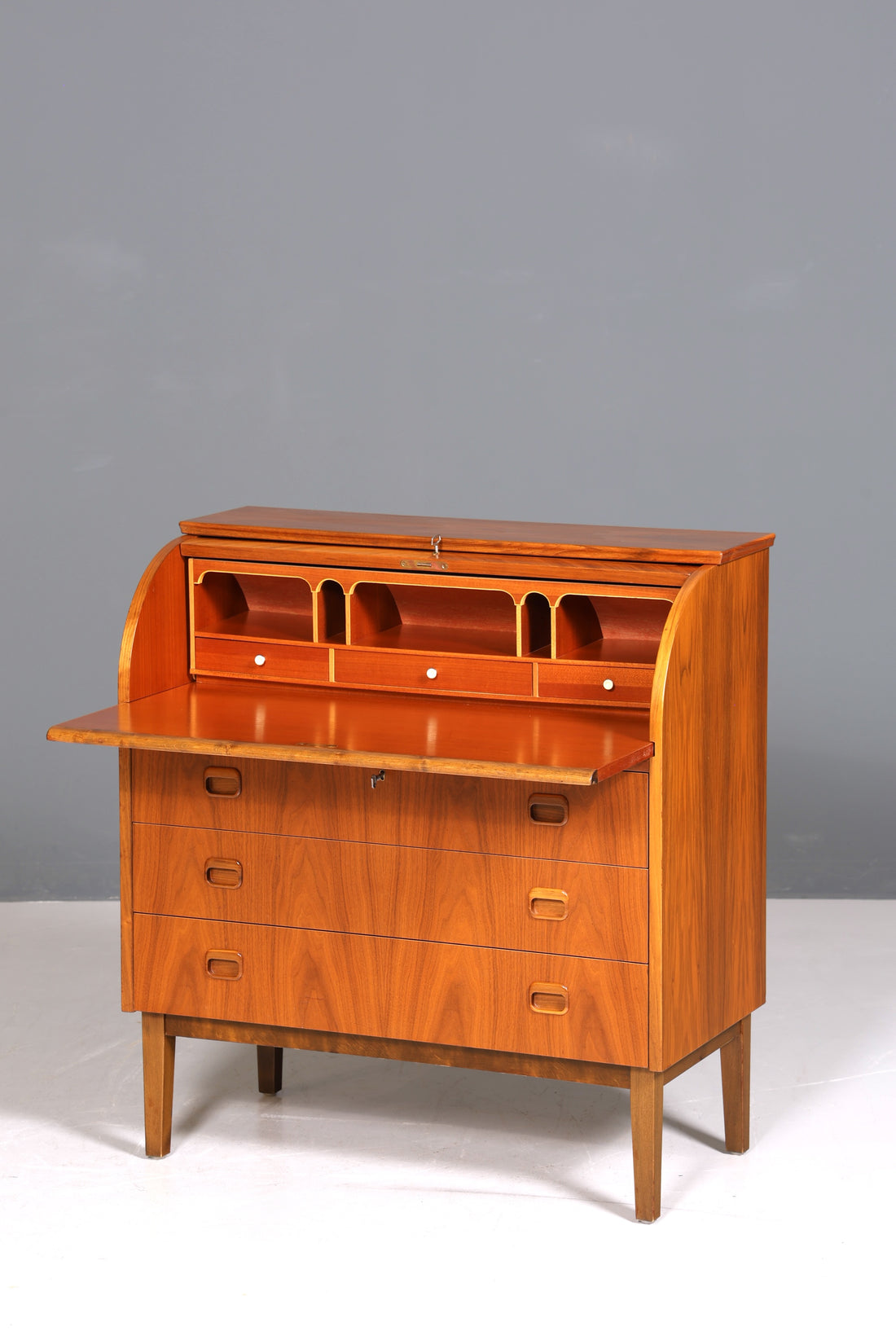 Wunderschöner Mid Century Rollladen Sekretär Danish Design echt Holz Schreibkommode 60er Jahre