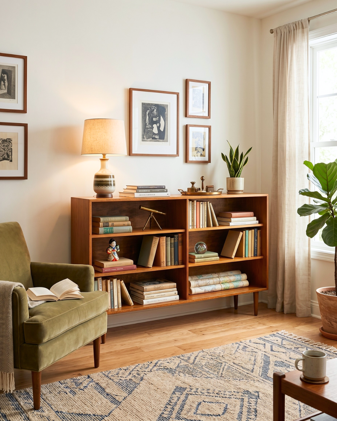 Beautiful mid-century shelf, vintage bookcase, retro sideboard, 60s book storage
