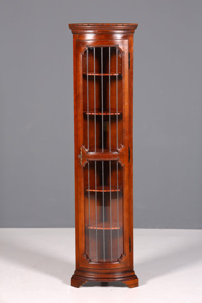Traumhafte Englische Eckvitrine edwardianische Mahagoni Vitrine Bücherregal Schrank Antik Regal Bleiverglasung