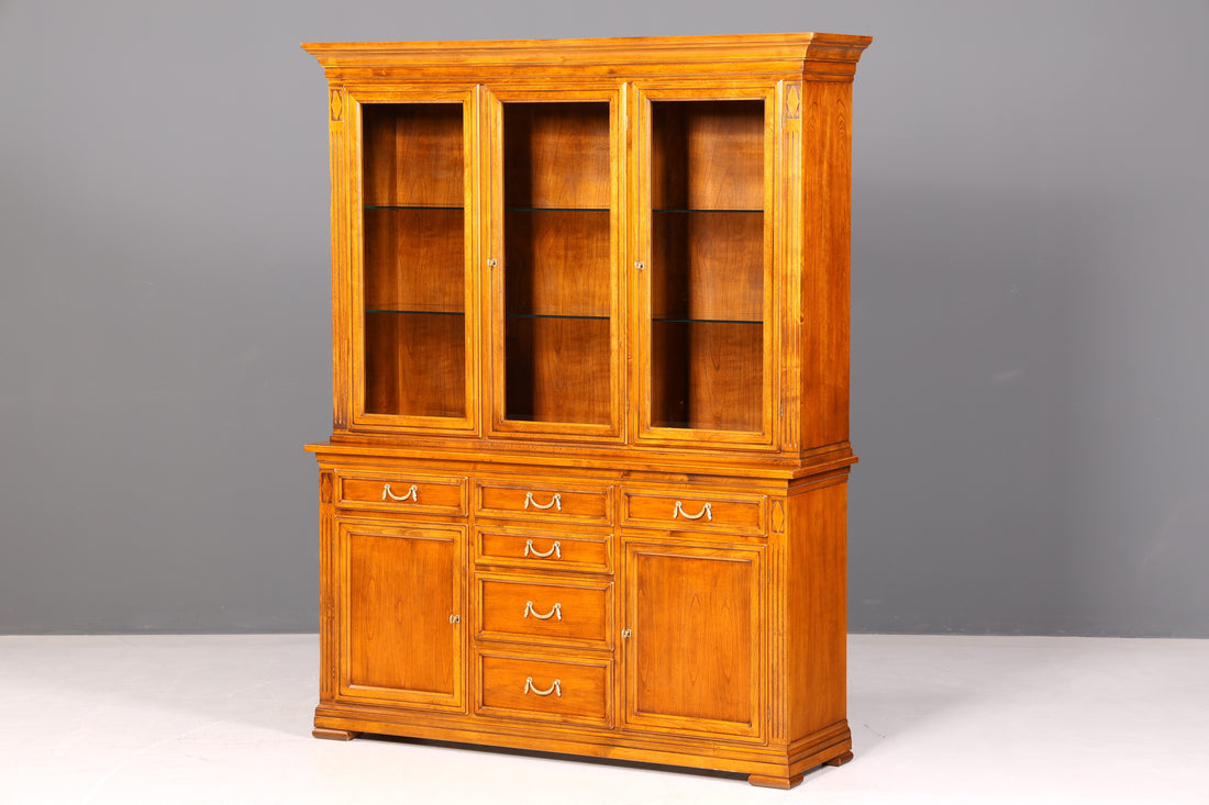 Vitrine originale Selva Villa Borghese magnifique, buffet ancien en bois massif, bibliothèque, vitrine en verre, fabriquée en Italie  