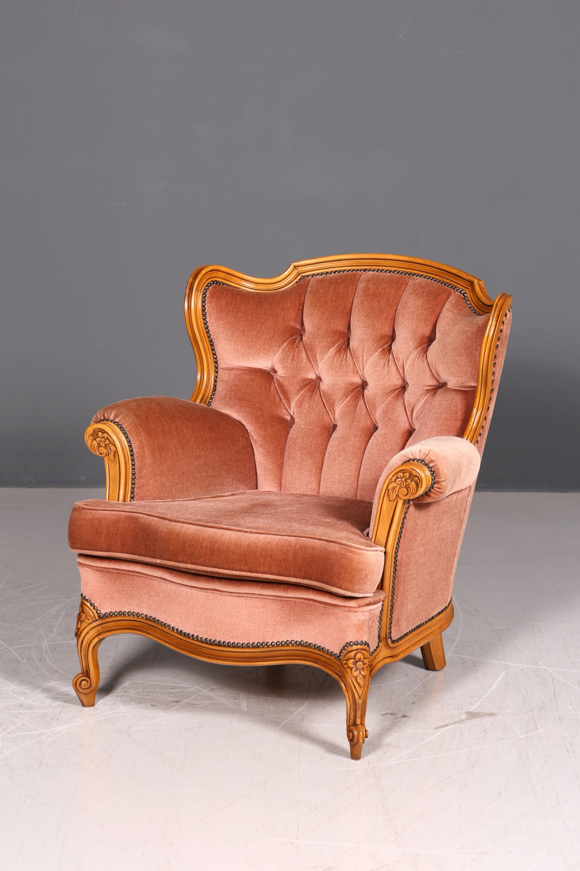 Noble Chippendale Armchair Baroque Style Velvet Fabric Armchair Rococo Antique 2 of 4