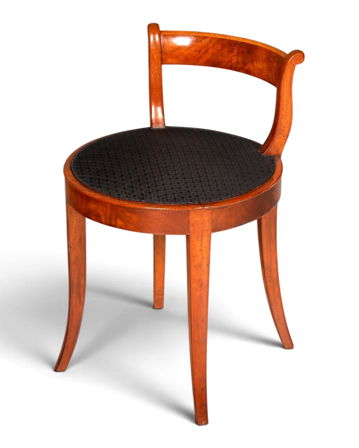 Elegant Biedermeier dressing stool, stool with backrest, makeup chair, piano stool, chair with saber legs, antique
