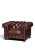 Hauptstadt Möblerei Chesterfield Sessel aus braunem Echtleder mit klassischer Knopfheftung und Nietenverzierung