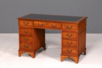 Beautiful English desk, cherry wood, genuine leather inlay, office desk, antique vintage