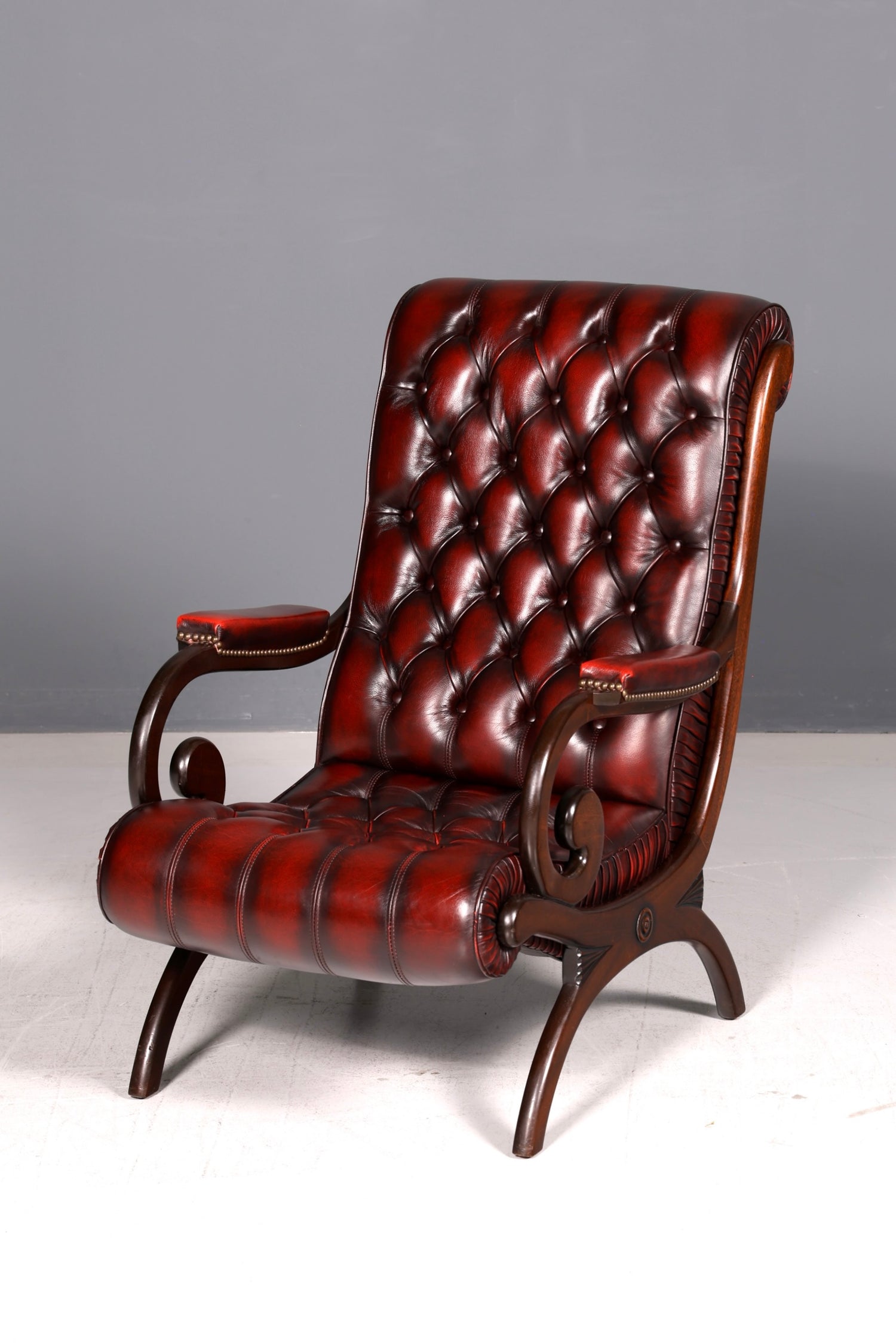 Stilvoller Original Chesterfield Slipper Sessel Englischer Armlehnsessel Oxblood Echt Leder Englisch Herrensessel UK