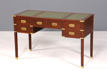 F945 Finish Edler Maritimer Schreibtisch Englischer Military Chest Bürotisch Office Table mit echt Lederauflage