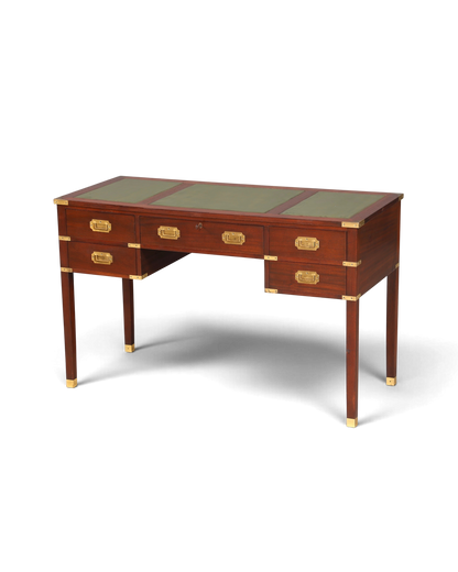 F945 Finish Edler Maritimer Schreibtisch Englischer Military Chest Bürotisch Office Table mit echt Lederauflage