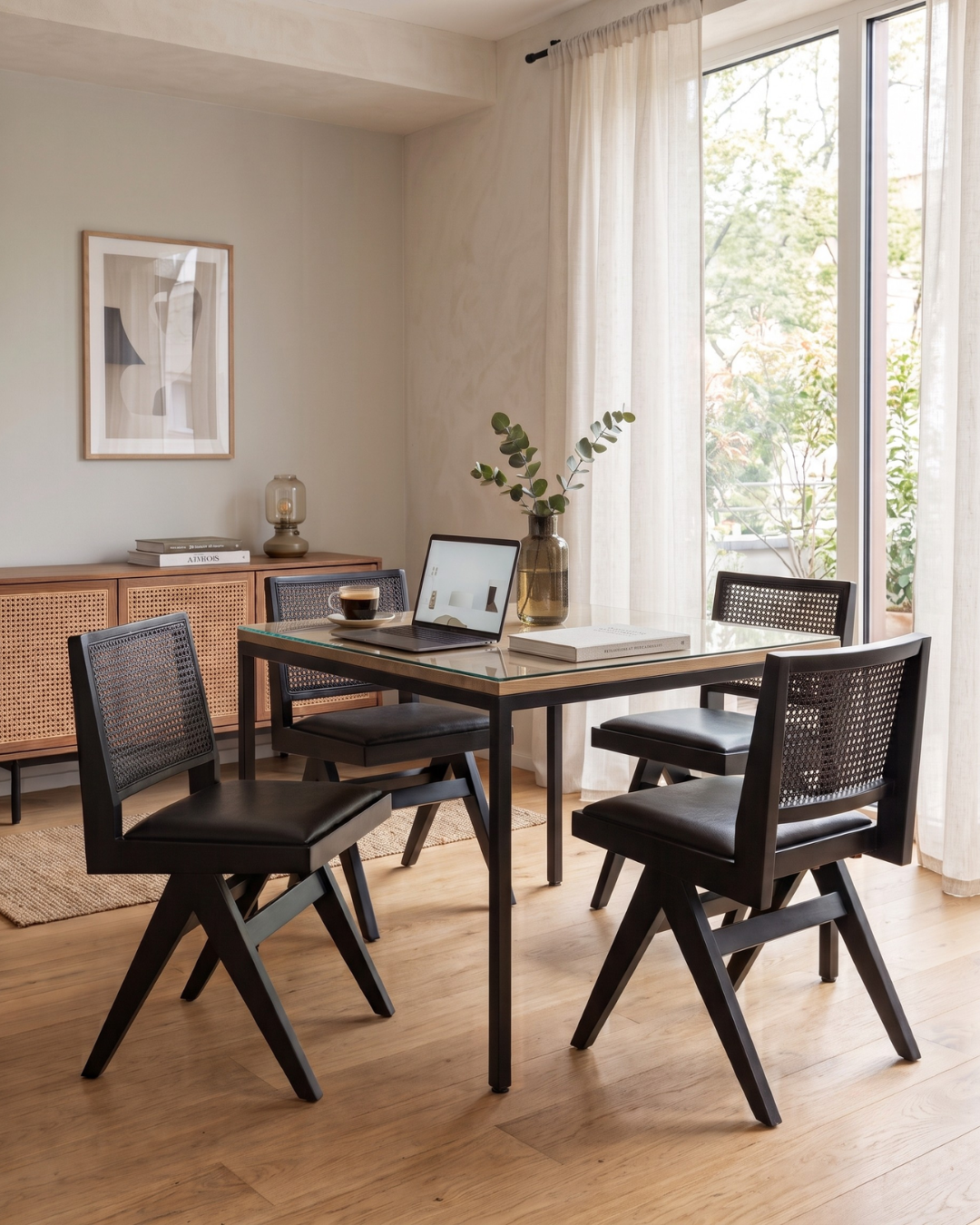 Sehr edler Korbgeflecht Stuhl "Vienna Black" schwarzer Bauhaus Relax Lounge Chair Küchenstuhl Sekretär Stuhl