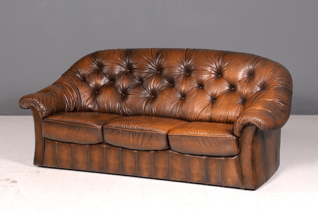 Wunderschönes Original Chesterfield Sofa 3-Sitzer Echt Leder Braun Couch Englisch Vintage